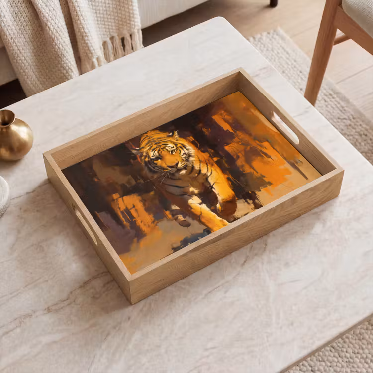 Dienblad - Tijger - Geschilderd - Oranje - Penseelstreken — 2