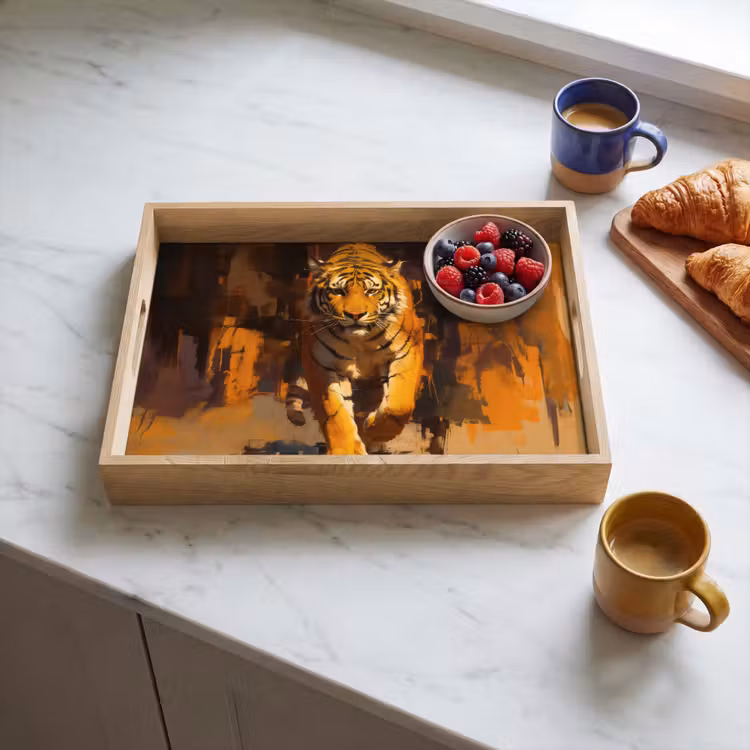 Dienblad - Tijger - Geschilderd - Oranje - Penseelstreken — 4