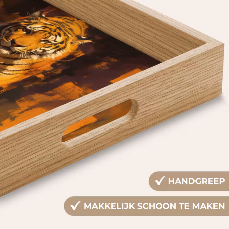 Dienblad - Tijger - Geschilderd - Oranje - Penseelstreken — 5