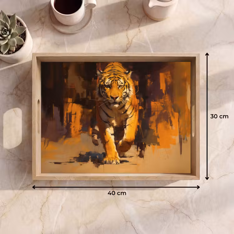 Dienblad - Tijger - Geschilderd - Oranje - Penseelstreken — 9