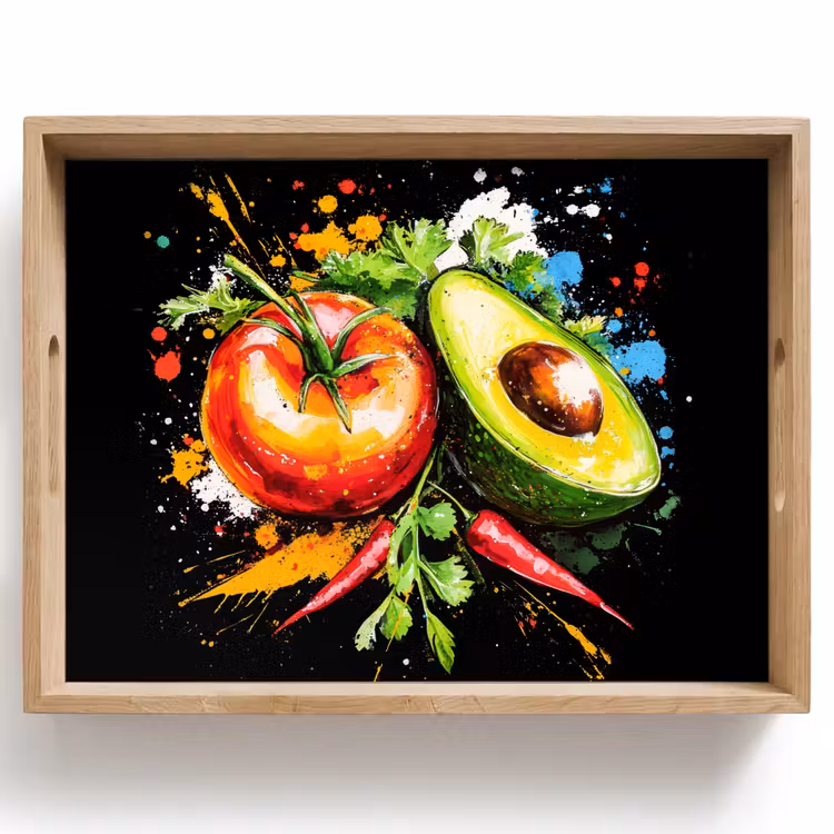 Dienblad - Tomaat - Avocado - Peper - Graffiti - Verf - Modern — 1