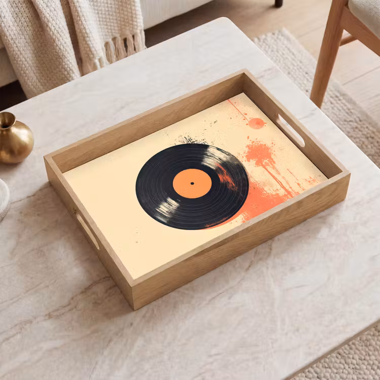 Dienblad - Vinylplaat - Zwart - Verfspatten - Retro — 2