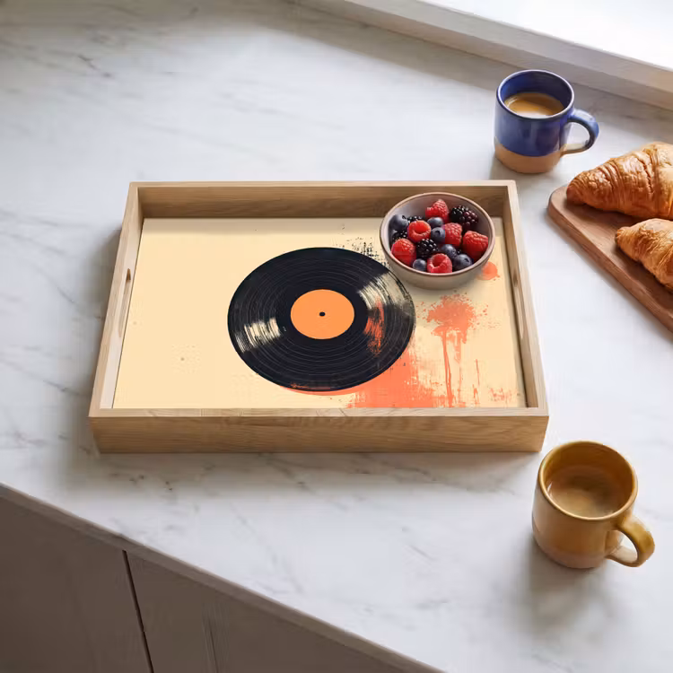 Dienblad - Vinylplaat - Zwart - Verfspatten - Retro — 4