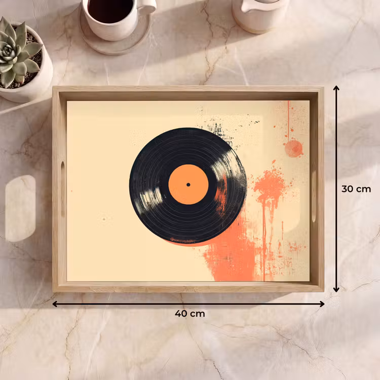 Dienblad - Vinylplaat - Zwart - Verfspatten - Retro — 9