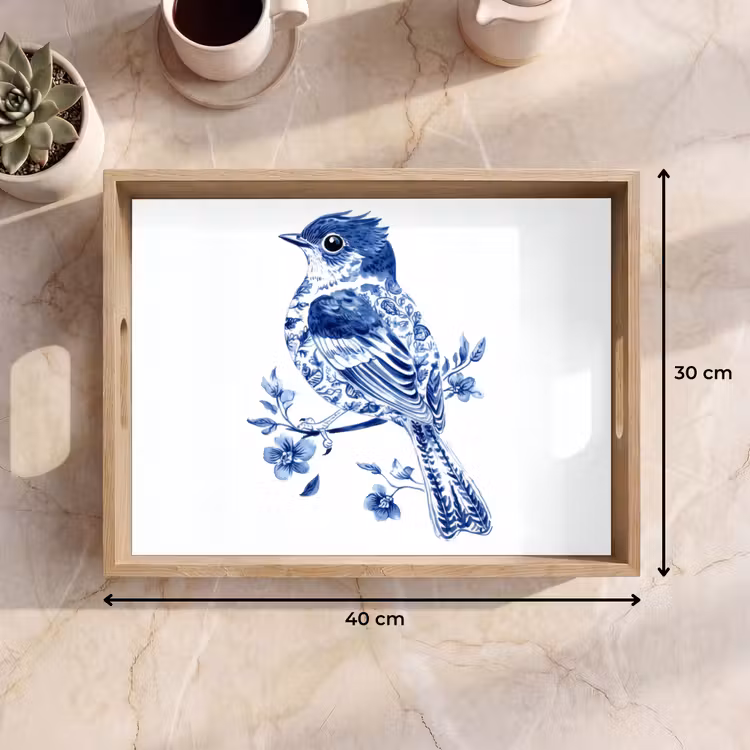 Dienblad - Vogel - Delfts blauw - Illustratie - Bloemen — 9