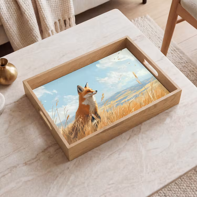 Dienblad - Vos - Gras - Wolken - Oranje — 2