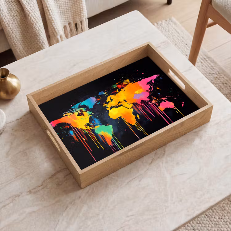 Dienblad - Wereldkaart - Verf - Kleurrijk - Graffiti - Wereld — 2
