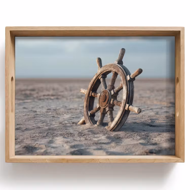 Dienblad - Scheepsstuur - Hout - Bruin - Zand — 1