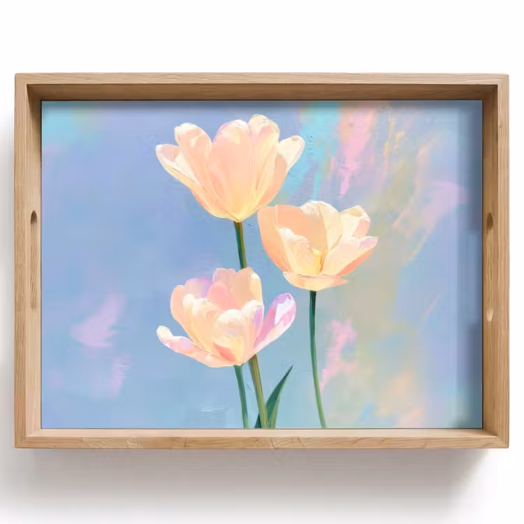 Dienblad - Tulpen - Roze accenten - Blauw — 1