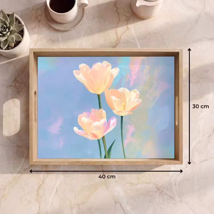 Dienblad - Tulpen - Roze accenten - Blauw — 9