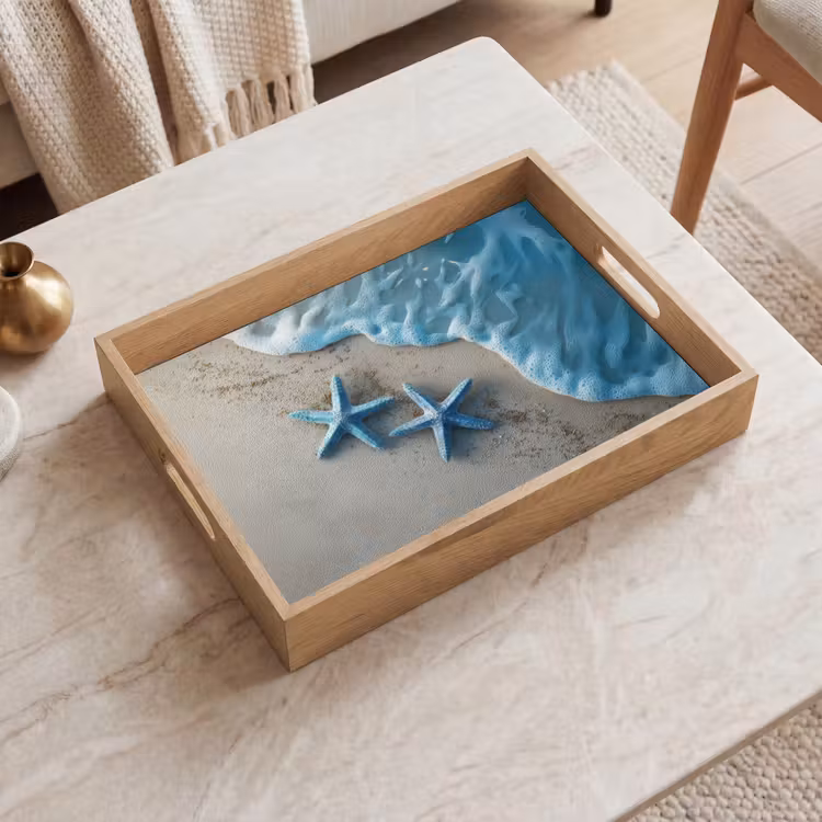 Dienblad - Zeesterren - Zand - Zee - Blauw — 2