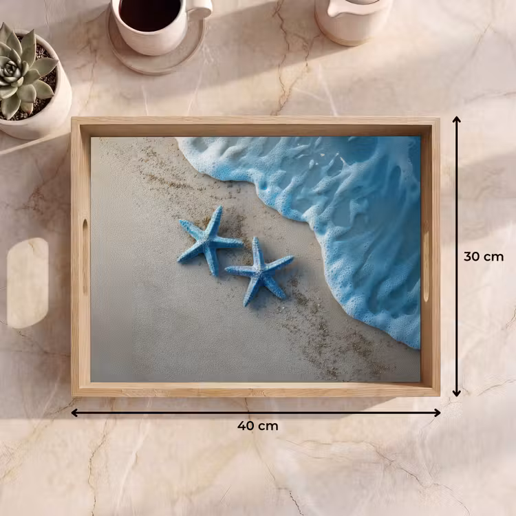 Dienblad - Zeesterren - Zand - Zee - Blauw — 9