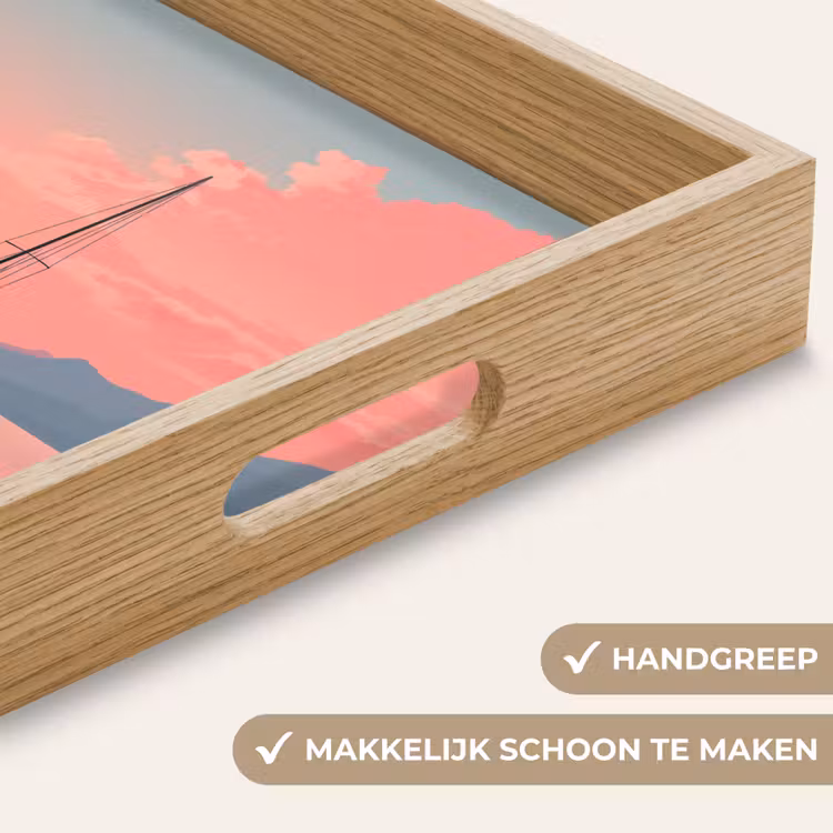 Dienblad - Zeilboot - Roze zee - Zonsondergang - Bergen — 5