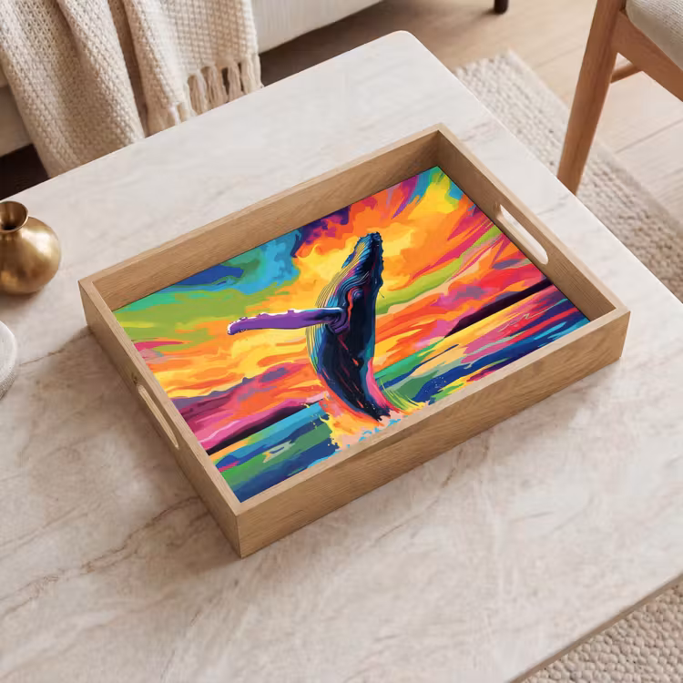 Dienblad - Zonsondergang - Walvis - Geschilderd - Kleurrijk — 2