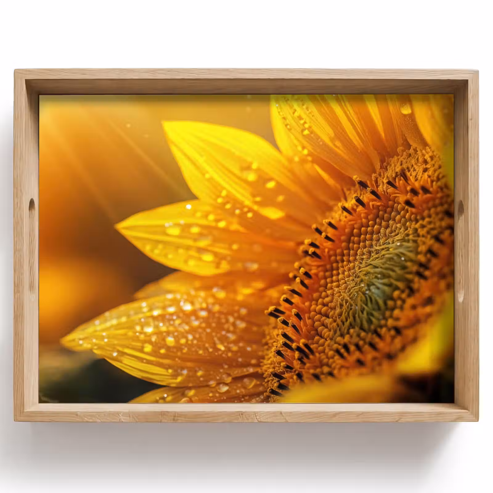 Dienblad - Zonnebloem - Dauwdruppels - Geel - Zonlicht — 1
