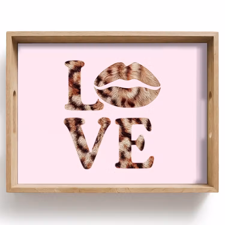 Dienblad - Tekst - Love - Pantervacht - Lichtroze — 1