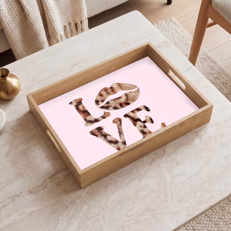 Dienblad - Tekst - Love - Pantervacht - Lichtroze — 2