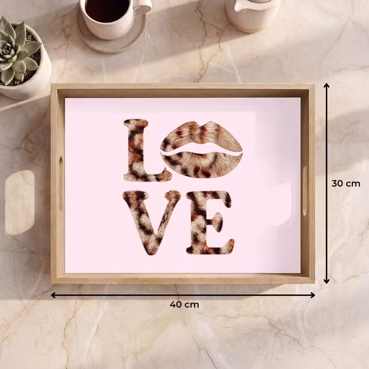Dienblad - Tekst - Love - Pantervacht - Lichtroze — 9