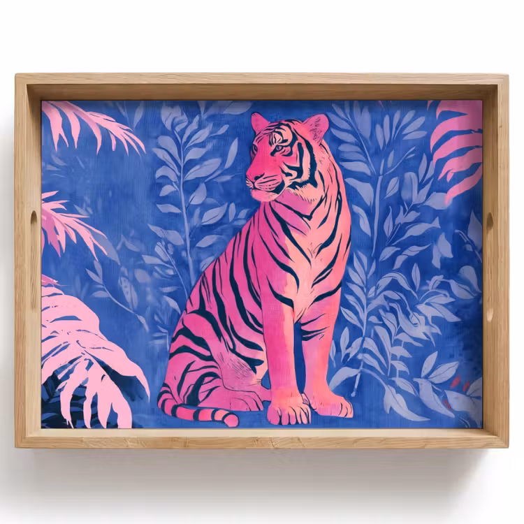 Dienblad - Tijger - Roze - Bladeren - Jungle — 1