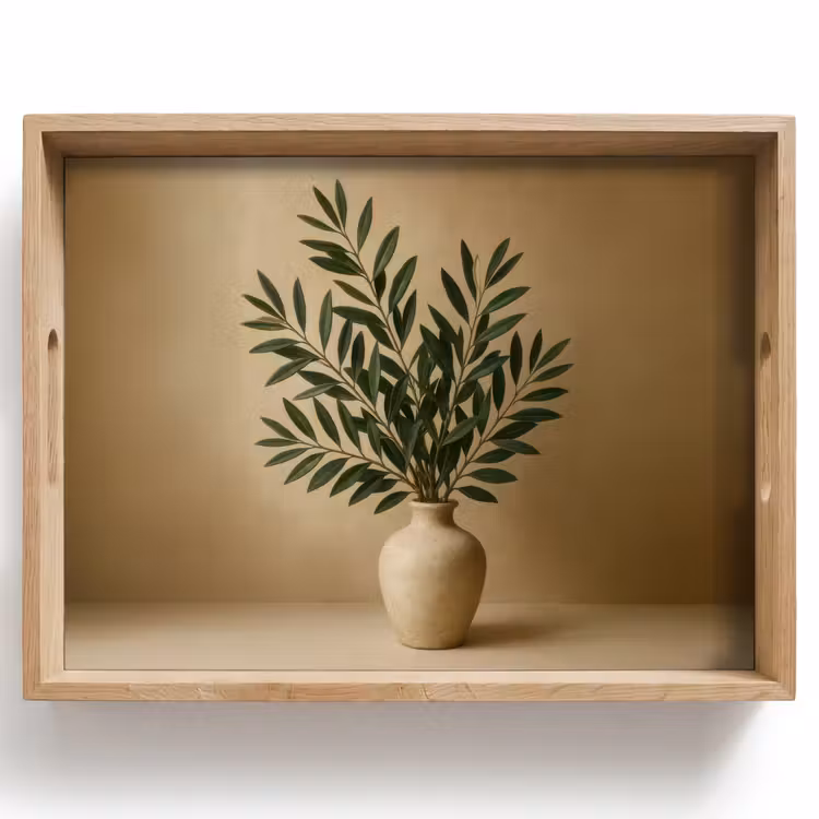Dienblad - Vaas - Olijftakken - Bladeren - Beige — 1