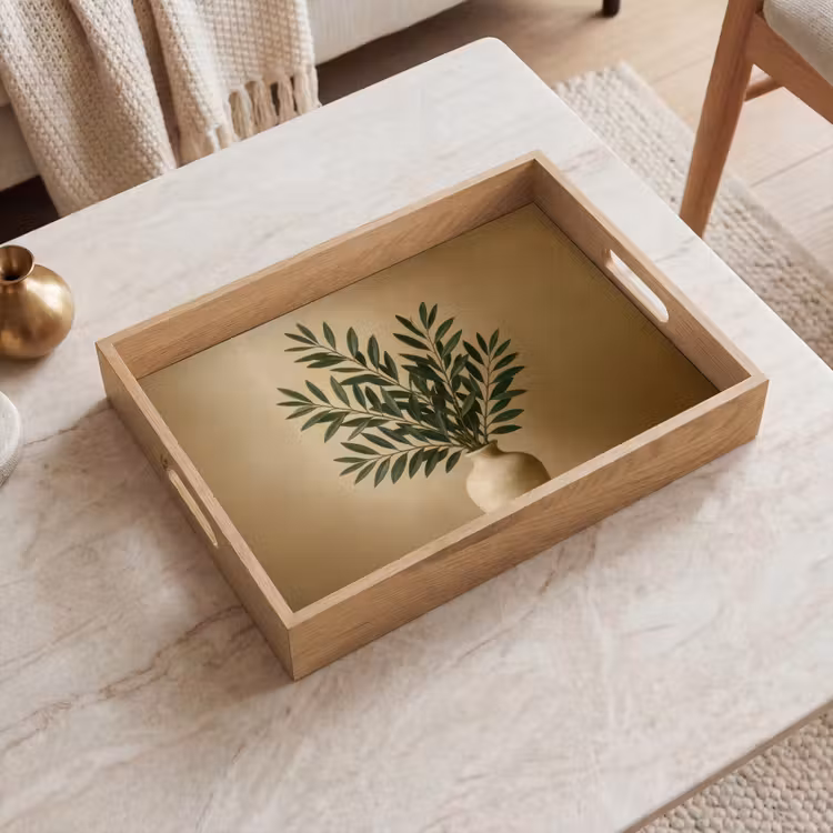 Dienblad - Vaas - Olijftakken - Bladeren - Beige — 2