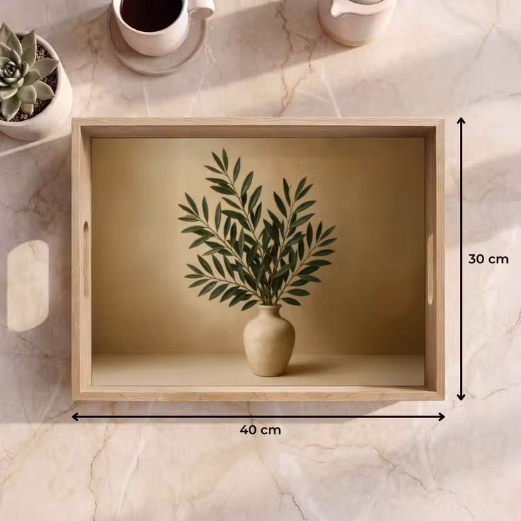Dienblad - Vaas - Olijftakken - Bladeren - Beige — 9