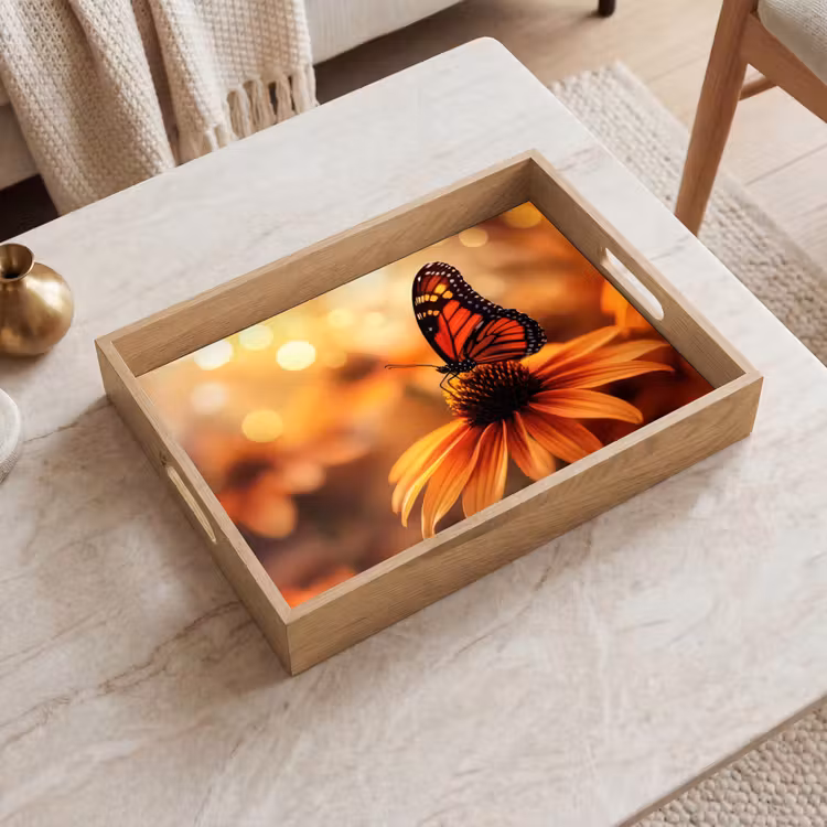 Dienblad - Vlinder - Bloemen - Oranje — 2
