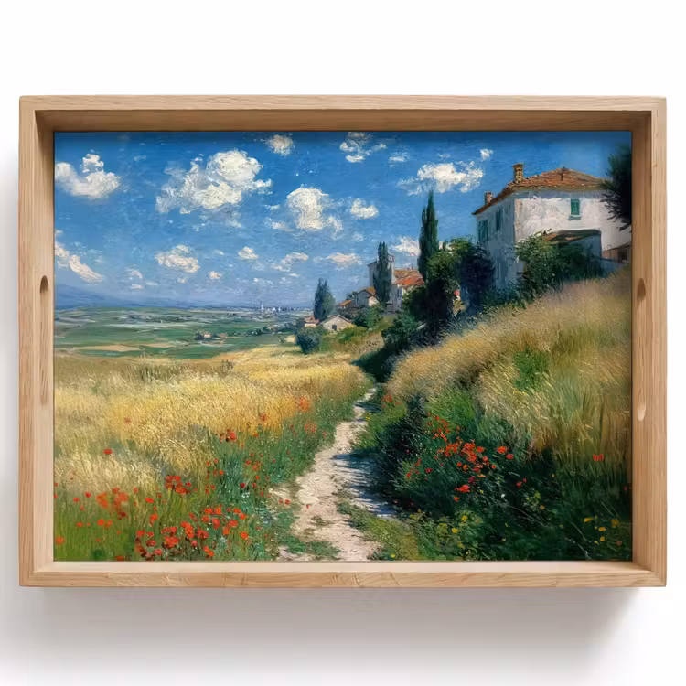 Dienblad - Zandpad - Huis - Bomen - Grasveld — 1