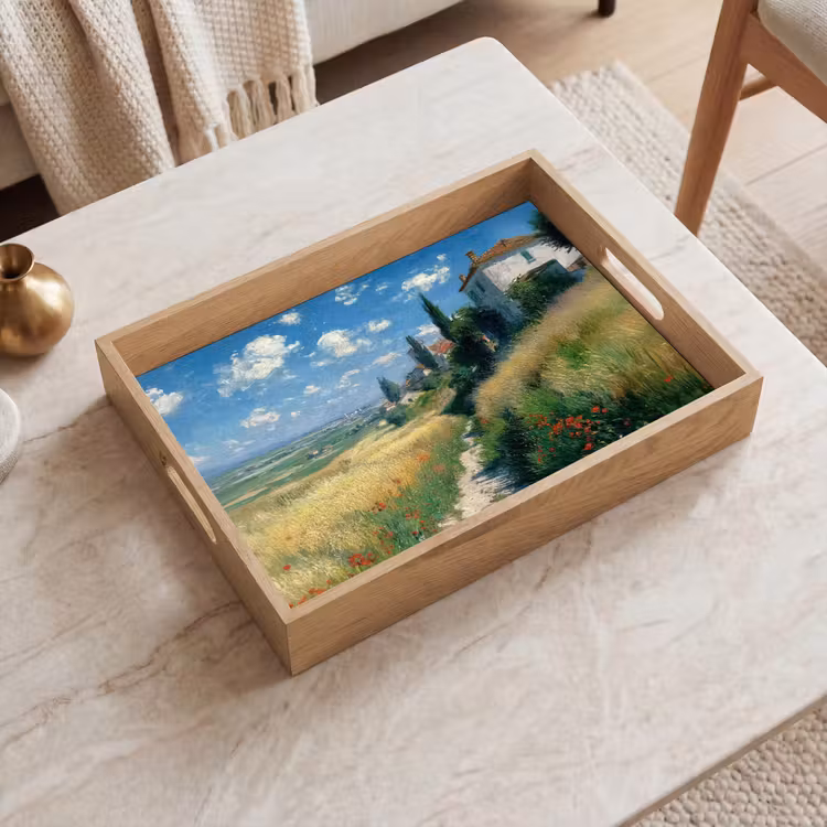 Dienblad - Zandpad - Huis - Bomen - Grasveld — 2