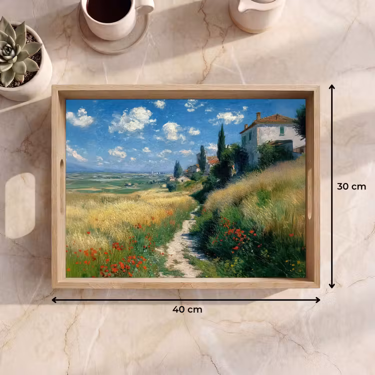 Dienblad - Zandpad - Huis - Bomen - Grasveld — 9