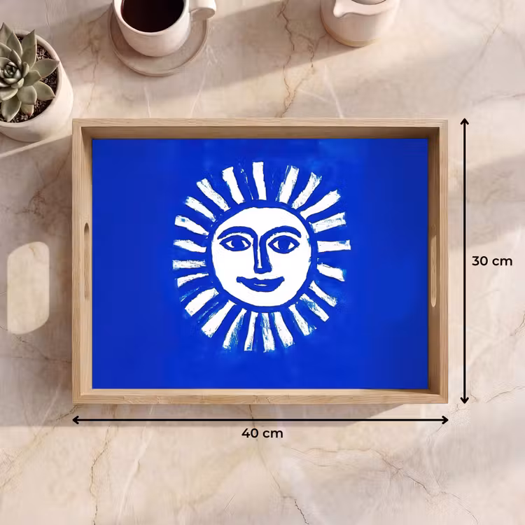 Dienblad - Zon - Gezicht - Penseelstructuur - Blauw — 9