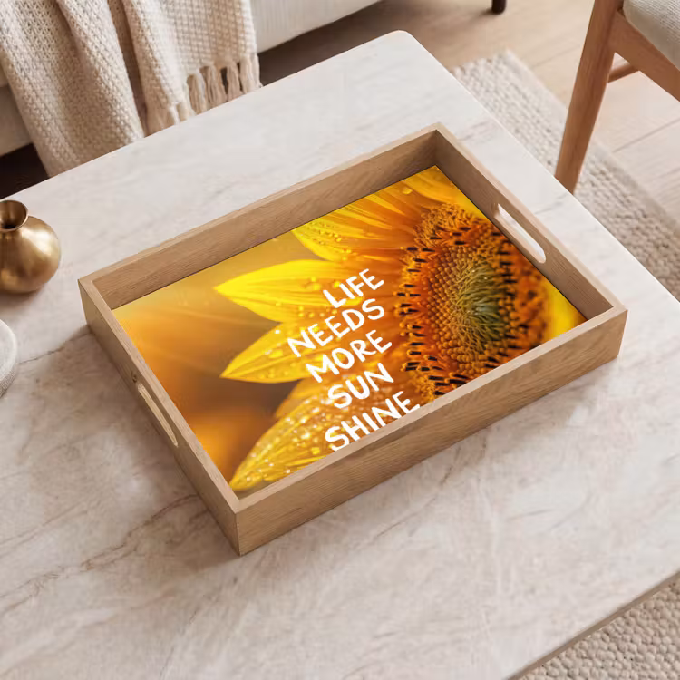 Dienblad - Zonnebloem - Close up - Geel - Quote — 2