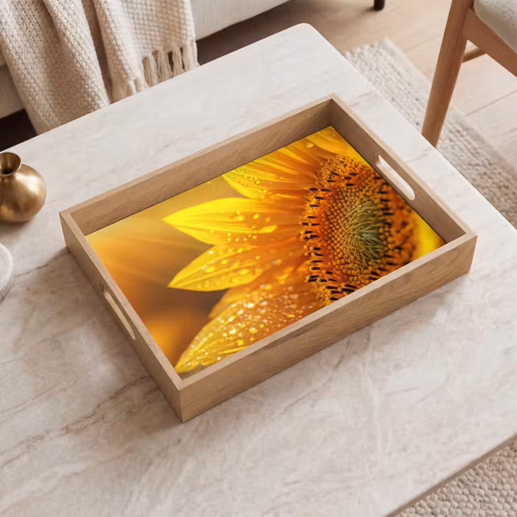 Dienblad - Zonnebloem - Dauwdruppels - Geel - Zonlicht — 2