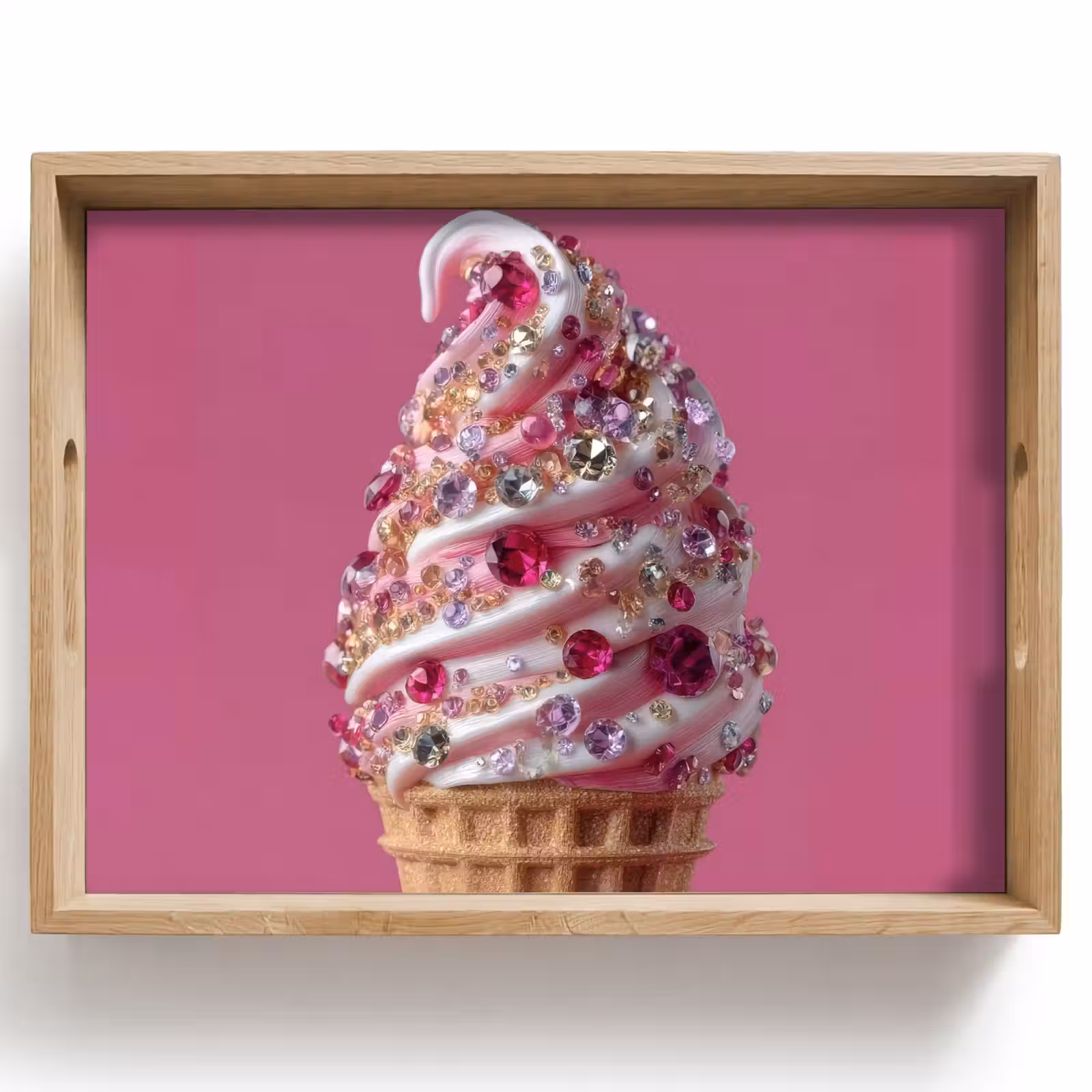 Dienblad - Softijs - Edelstenen - Roze - Hoorntje — 1