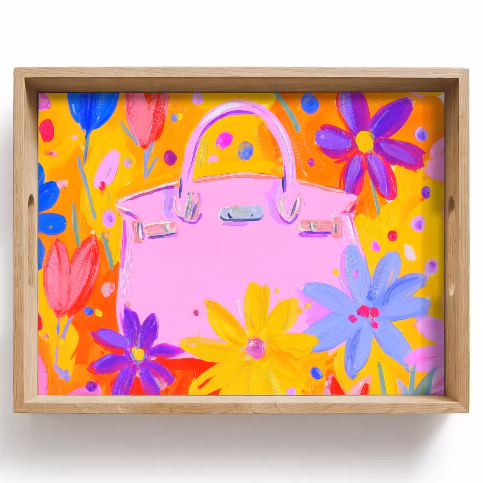 Dienblad - Tas - Roze - Bloemen — 1