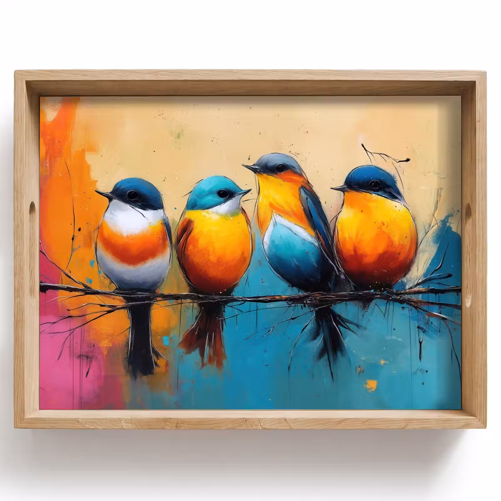 Dienblad - Vogels - Kleurrijk - Tak - Abstract — 1