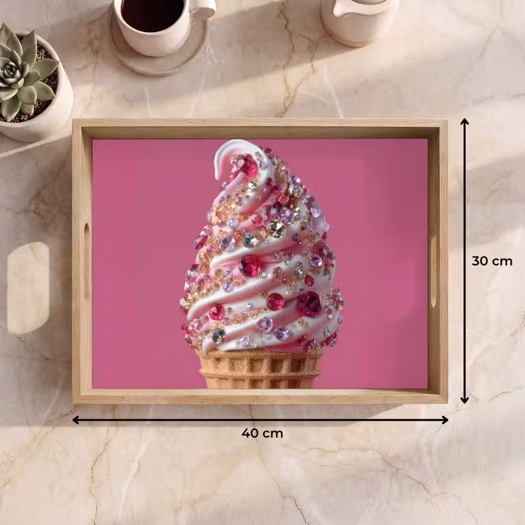 Dienblad - Softijs - Edelstenen - Roze - Hoorntje — 9