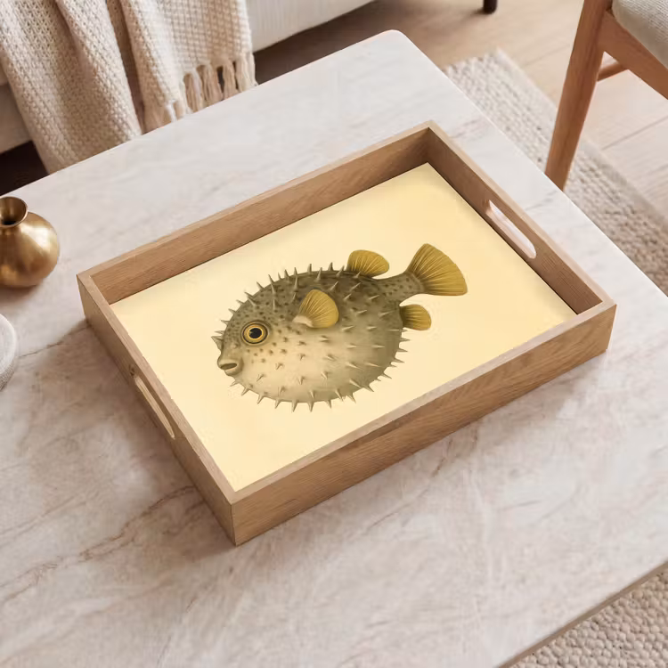 Dienblad - Stekels - Vis - Opgeblazen - Bruin — 2