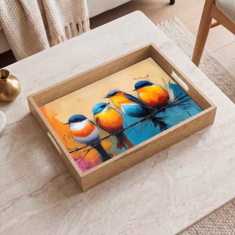 Dienblad - Vogels - Kleurrijk - Tak - Abstract — 2