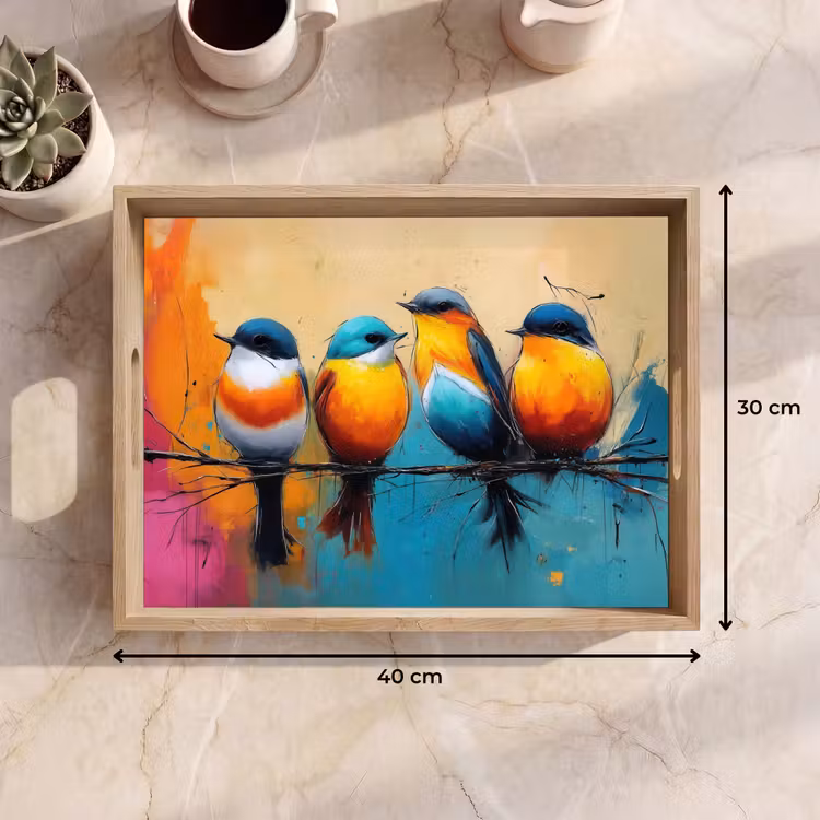 Dienblad - Vogels - Kleurrijk - Tak - Abstract — 9