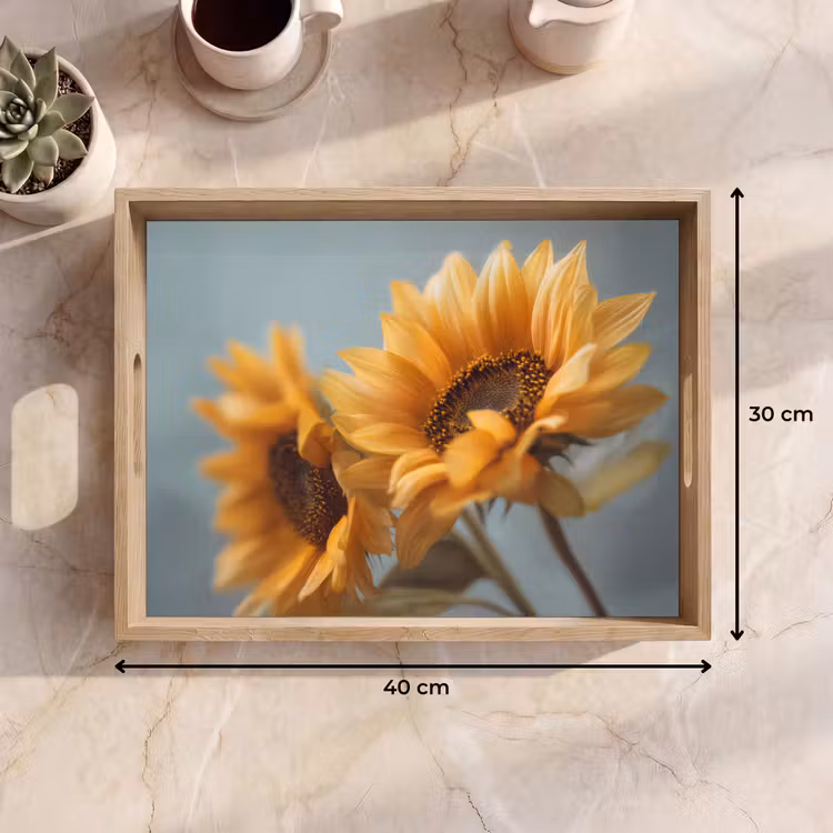 Dienblad - Zonnebloemen - Geel - Wazig — 9