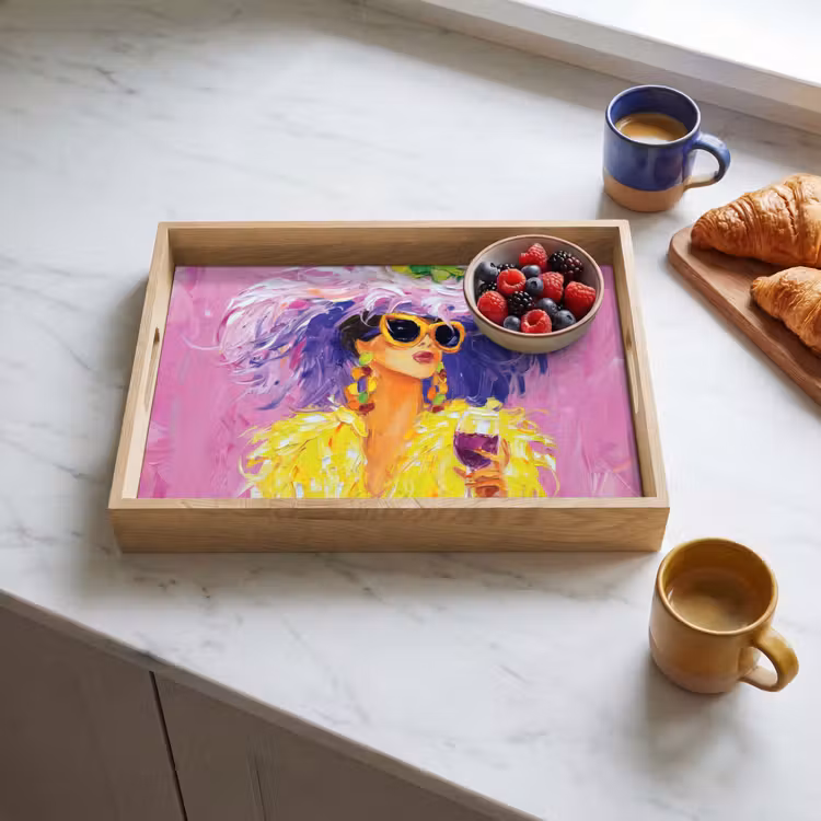 Dienblad - Zonnebril - Vrouw - Jas - Veren — 4
