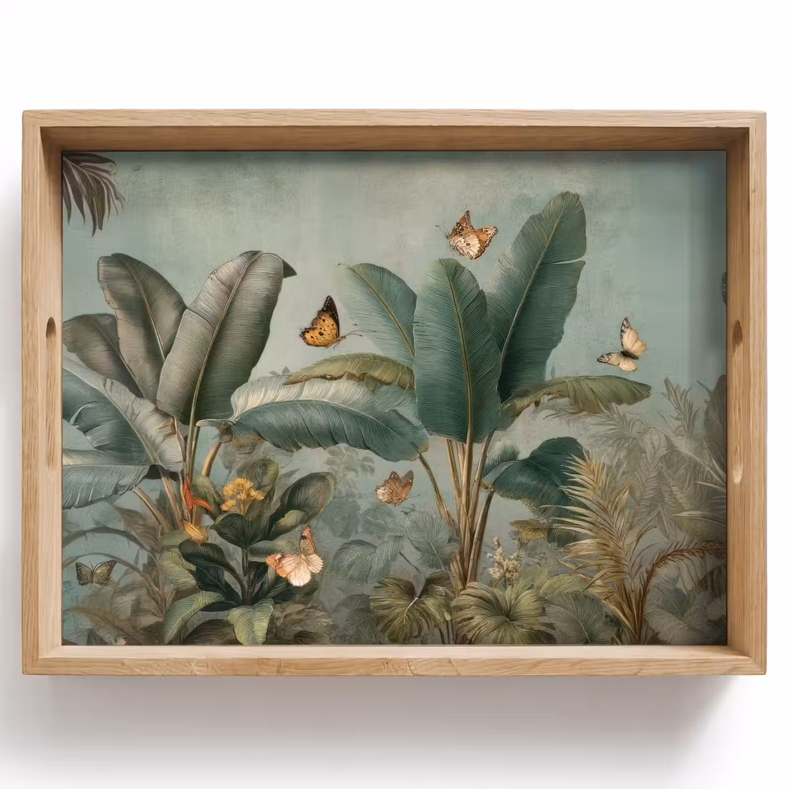 Dienblad - Tropisch bladerdek - Vlinders - groen - Bruin — 1