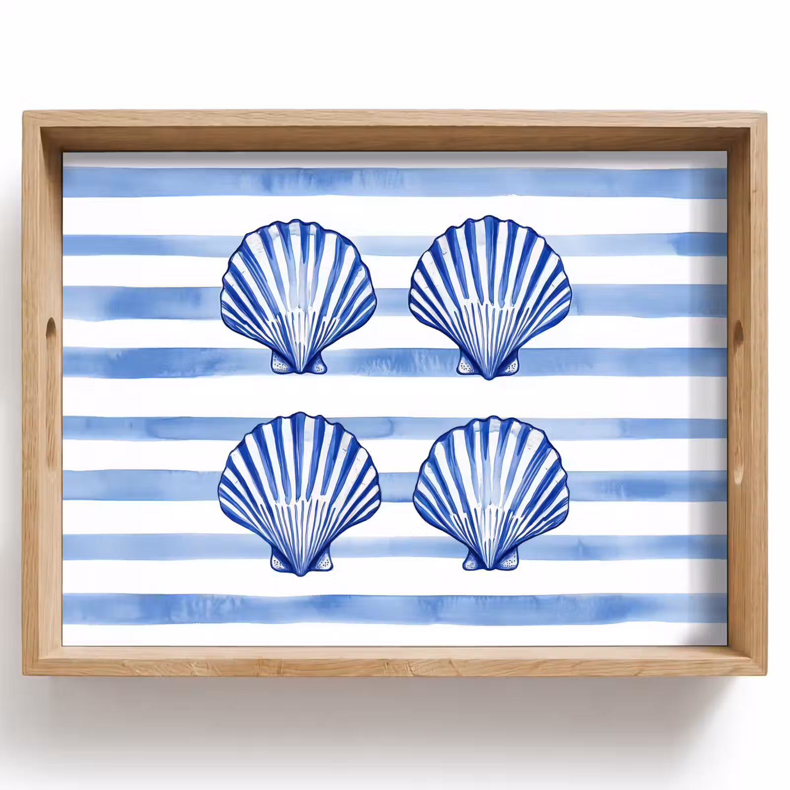 Dienblad - Vier schelpen - Blauw - Wit - Strepen — 1