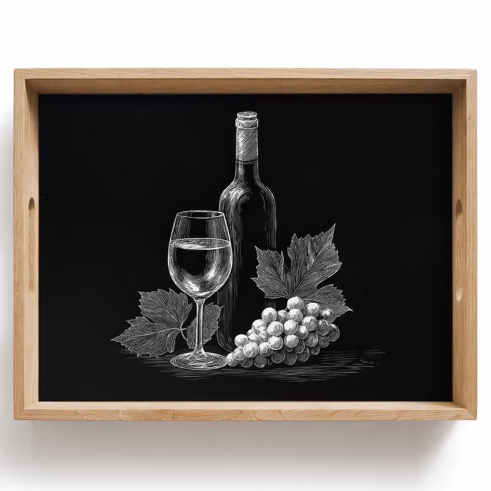 Dienblad - Wijnfles - Glas - Druiven - Bladeren — 1