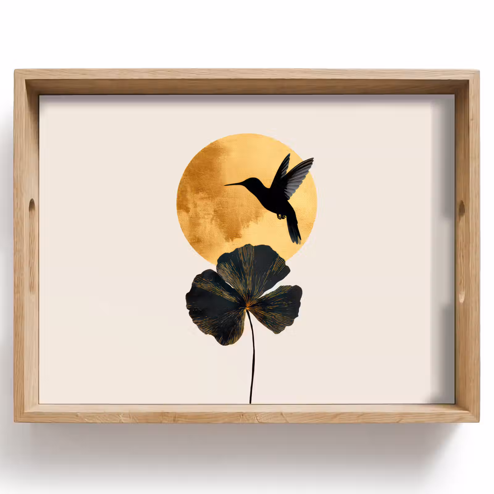 Dienblad - Zwarte kolibrie - Bloem - Gouden cirkel — 1