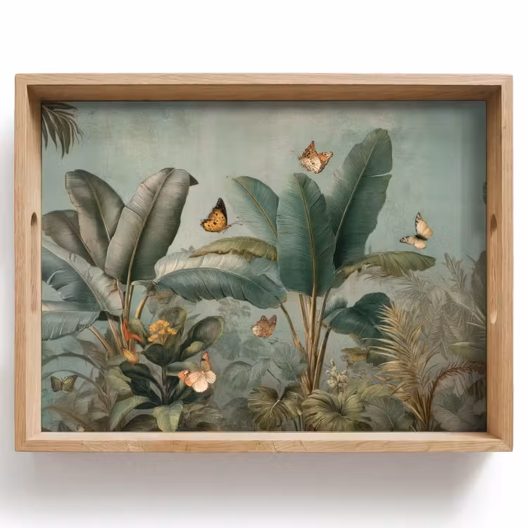 Dienblad - Tropisch bladerdek - Vlinders - groen - Bruin — 1