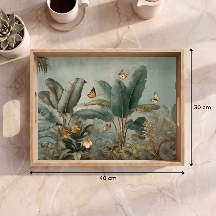 Dienblad - Tropisch bladerdek - Vlinders - groen - Bruin — 9