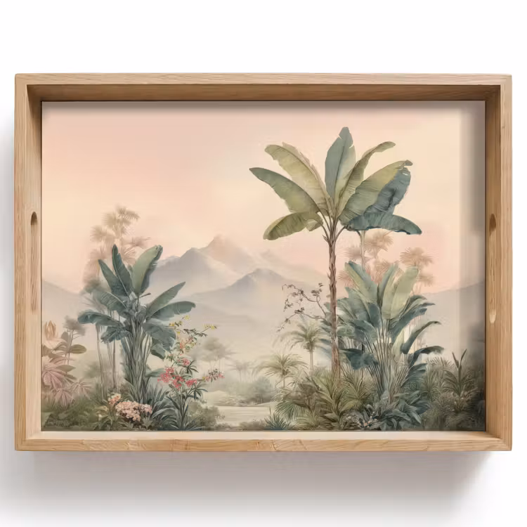 Dienblad - Tropisch landschap - palmbomen - Bloemen - Roze lucht — 1