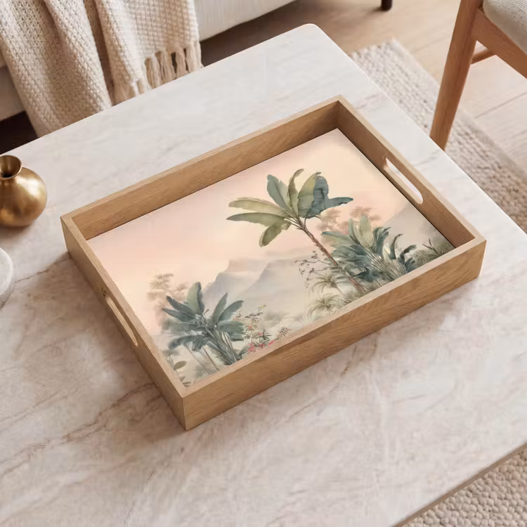 Dienblad - Tropisch landschap - palmbomen - Bloemen - Roze lucht — 2